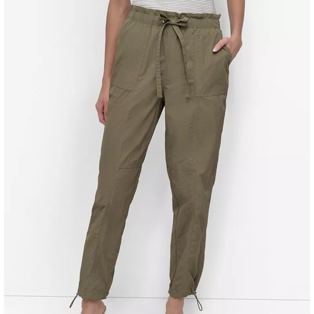 DKNY Tie Front Cargo Pants Straight Leg Bungee Utility Green Pull On Womens‎ XS